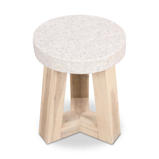 eTerrazzo 35cm Round Stool - Ivory Coast with Ivory Wash Legs