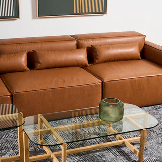 Mix Leatherette Right Arm Sofa - Cognac