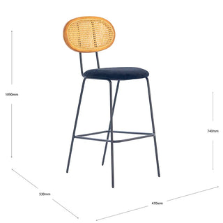 Betty Rattan Velvet Bar Stool