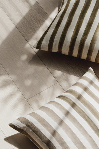 Rumi Striped Khaki Green Linen Cushion - 50X50cm