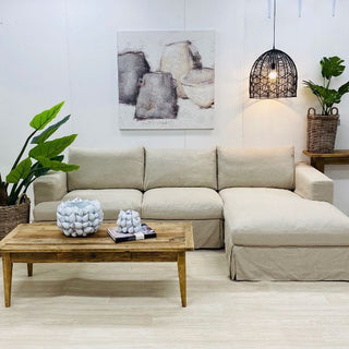 Lounge Sofa Port with Chaise - Beige Linen