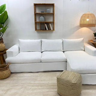 Lounge Sofa Port with Chaise - White cotton