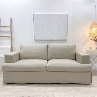 Newport Linen Pull-out Slipcover Sofa Bed, 2 Seater, Beige