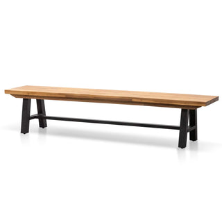 Acacia Timber & Steel Outdoor Trestle Dining Bench, 210cm, Natural / Black