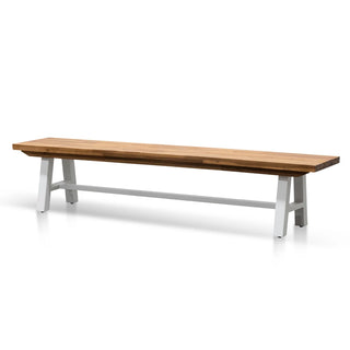 Acacia Timber & Steel Outdoor Trestle Dining Bench, 210cm, Natural / White