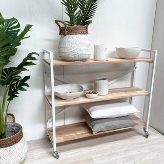 Attic Timber & Metal Low Shelf with Castors