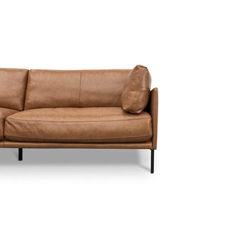 4 Seater Left Chaise Leather Sofa - Caramel Brown