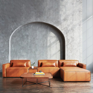 Mix Leatherette Sofa (Armless) - Cognac