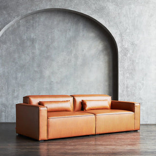 Mix Leatherette Left Arm Sofa - Cognac