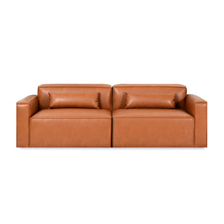 Mix Leatherette Right Arm Sofa - Cognac