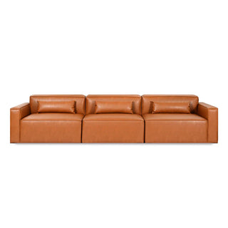 Mix Leatherette Right Arm Sofa - Cognac