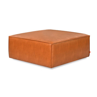 Mix Leatherette Ottoman - Cognac