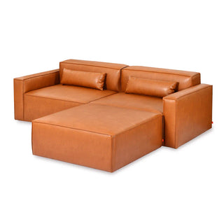 Mix Leatherette Ottoman - Cognac