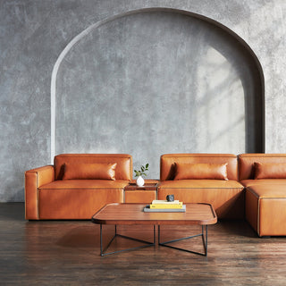 Mix Leatherette Left Arm Sofa - Cognac