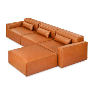 Mix Leatherette Ottoman - Cognac