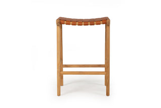 Nash Leather Saddle Stool - Woven Tan