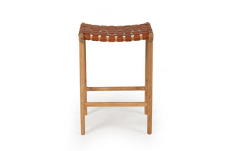 Nash Leather Saddle Stool - Woven Tan