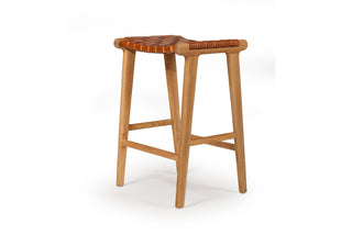 Nash Leather Saddle Stool - Woven Tan