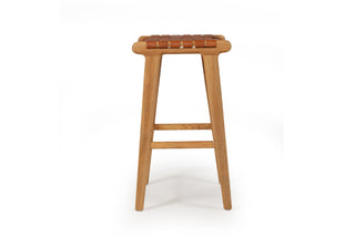 Nash Leather Saddle Stool - Woven Tan