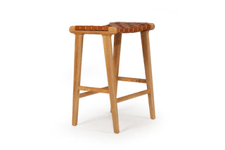 Nash Leather Saddle Stool - Woven Tan