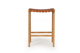 Nash Leather Saddle Stool - Woven Tan