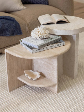 Archer Side Table in Marble - Beige - PREORDER