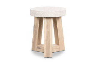 eTerrazzo 35cm Round Stool - Ivory Coast with Ivory Wash Legs