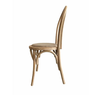 Round Rattan Back Elm Wood Dining Chair Natural