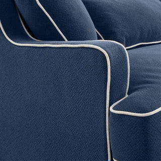 Bondi Hamptons 3 Seat Sofa Navy W/White Piping - Preorder