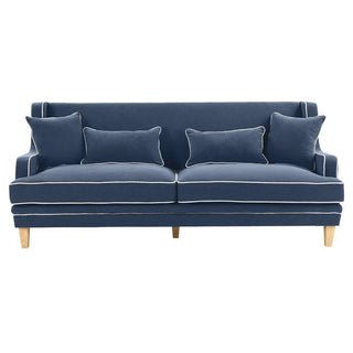 Bondi Hamptons 3 Seat Sofa Navy W/White Piping - Preorder