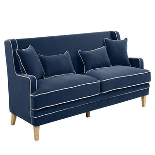 Bondi Hamptons 3 Seat Sofa Navy W/White Piping - Preorder
