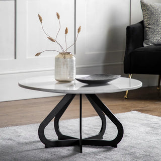 Moorgate Marble & Iron Round Coffee Table, 80cm, White / Black