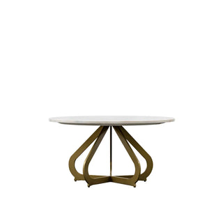 Moorgate Marble & Iron Round Coffee Table, 80cm, White / Brass