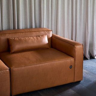 Mix Leatherette Right Arm Sofa - Cognac